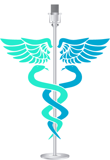 mic on stand with caduceus snakes wings medical logo